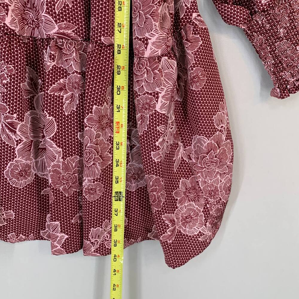 Eloquii Elements Floral Empire Waist Dress 18 20 Burgundy Boho Long Sleeve - Picture 5 of 9